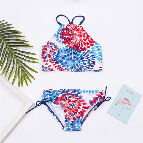 Flower Print Girls Swimsuit Swimwear Colorful Kids Bikinis S