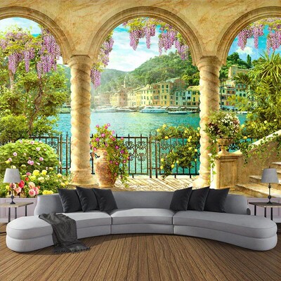 Custom Wallpaper Murals 3D Stereo Space Arch Balcony Landsca