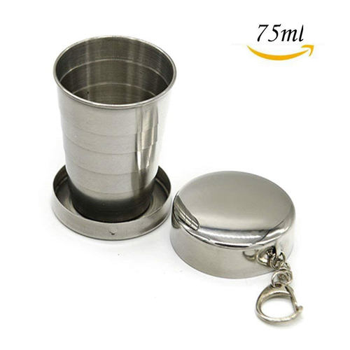 1Pcs Mini 75ml Stainless Steel Folding Cup Outdoor Traveling