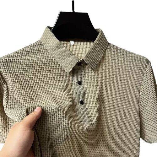 Light Mature Style Thin Ice Silk Mens Lapel Short-sleeved S
