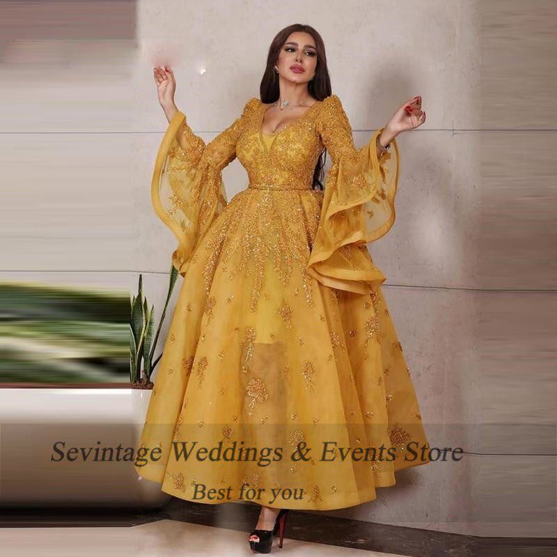 Sevintage Ankle Length Dubai Arabic Evening Dresses Flare Lo图片