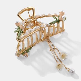 Imitation Pearl Flower Decor Charm Hair Claws For Women Girl