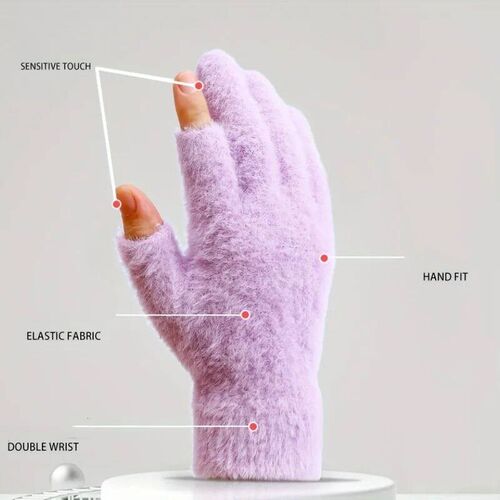2pcs Black Gray Womens Winter Warm Fingerless Gloves for Wr