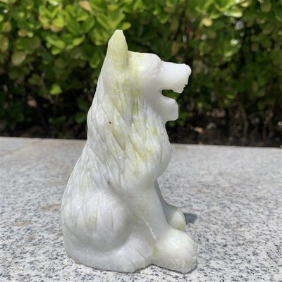 Green Jade wolf dog Figurine Collection Natural Cauliflower