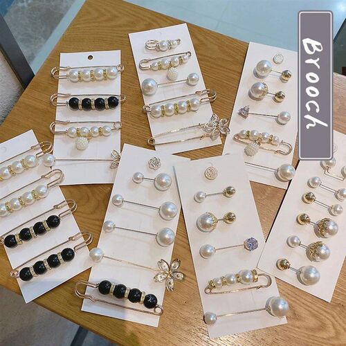 5/6Pcs/Pack Cute Enamel Brooches Pins Pearl Neckline Small C