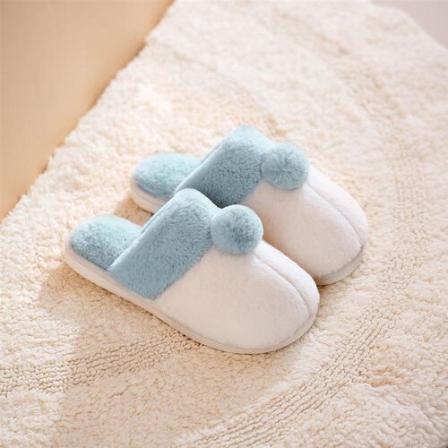 Flat Heel Corgi Round Head Artificial Plush Womens Toe Slip