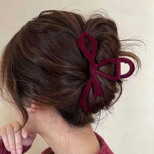 Red Velvet Bow Hair Clips Autumn Winter Women Hair Claw Clip