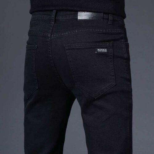 Mens High Waist Jeans Autumn New Pure Black Mens Stetch Je