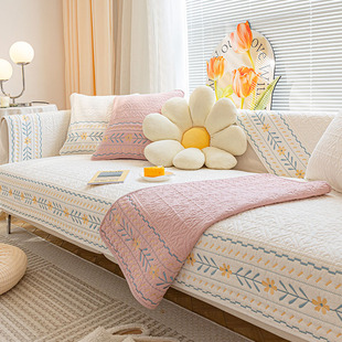 全棉沙发垫四季通用小清新皮沙发套罩布艺防滑奶油风原木沙发坐垫