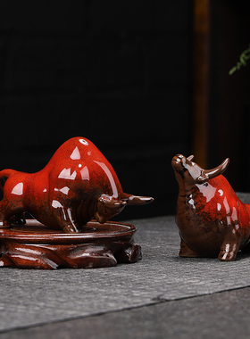 十二生肖牛转乾坤桌面小摆件陶瓷手工玄关客厅办公室家居装饰茶宠