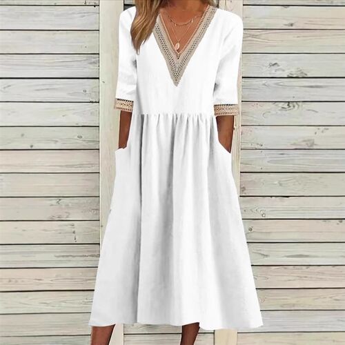 2025 Womens Dress Plus Size Loose tton Lace llar Half Sleev