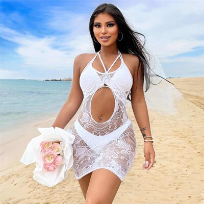 Hollow jacquard halter no-removal dress hip dress female sen