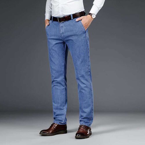 Tencel Mens Jeans Wrinkle-resistant Non-ironing Straight Pa