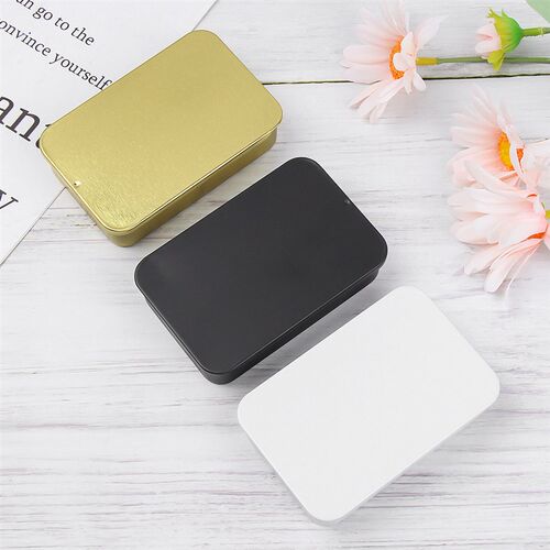 1 Pcs Metal Rectangular Empty Mini Tin Box Tinplate Push Can