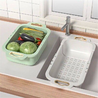 Retractable Kitchen Sink Basket Rectangle Plastic Drainage