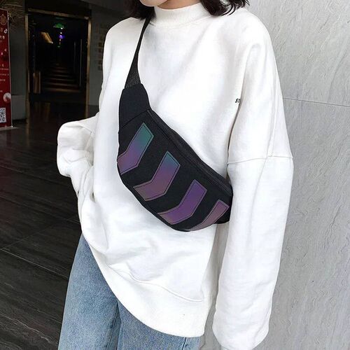Unisex Oxford Casual Waist Bags Arrow Reflection Canvas Cros