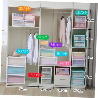Drawer type storage box plastic transparent wardrobe storage
