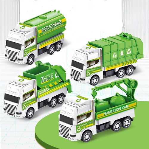 4Pcs Kids Toy Car Inertia Sanitation Truck Models Pull Back