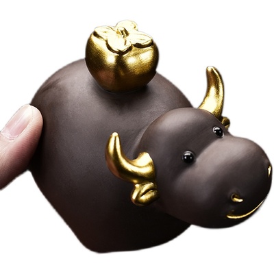 紫砂茶宠摆件牛精品可养貔貅招财金蟾创意手工茶台茶玩茶具配件