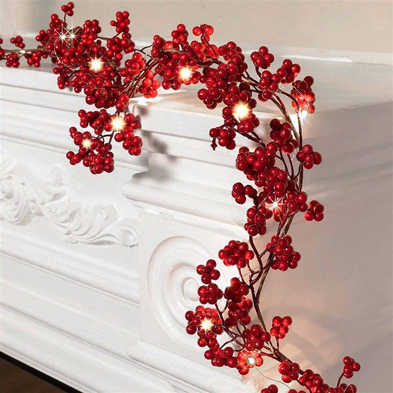 5.9ft/180cm Red Berry Christmas Garland Optional lighting Go图片