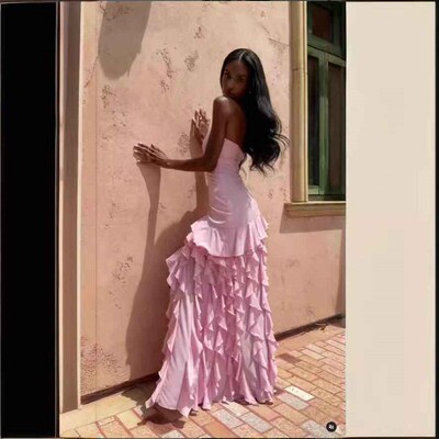 Solid color side slit temperament dress纯色侧开叉气质连衣裙