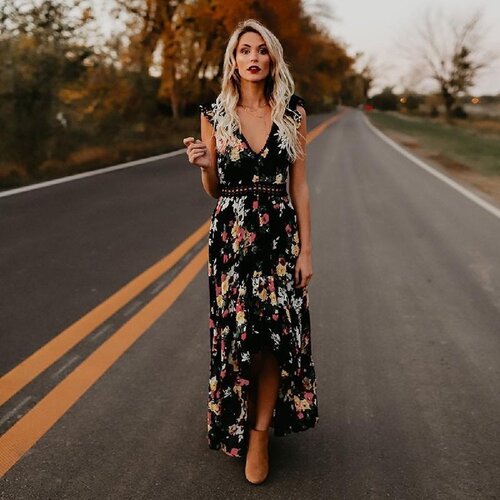 Women Boho Backless Irregular Floral Printed Dress  Summer