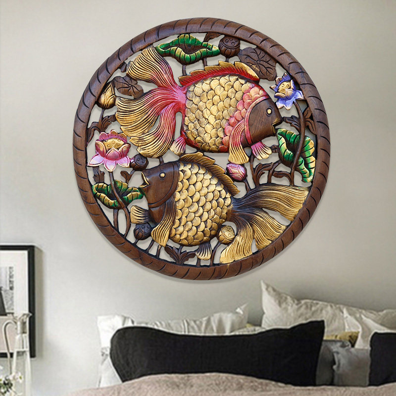 泰国柚木雕花板 东南亚玄关壁挂鲤鱼雕花板镂空雕板墙饰实木雕板,家居饰品,壁饰,淘宝优惠券,粉丝福利购,淘宝优惠卷