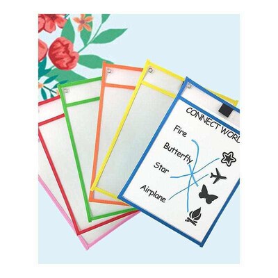 12pcs Children Dry Erase File Pockets Assorted Colors Docut