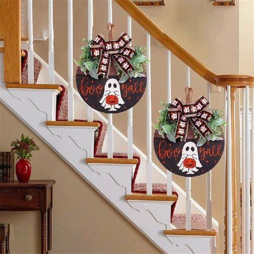 Halloween White Ghost Pumpkin Door Hanging Sign Festive