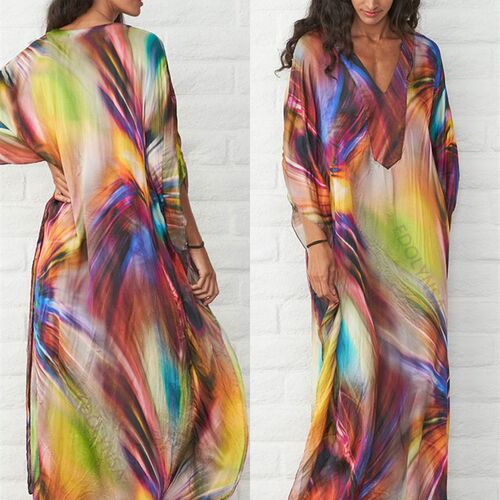 Boho Quick-drying Long Kaftan Bikini Cover-ups Retro Plus Si