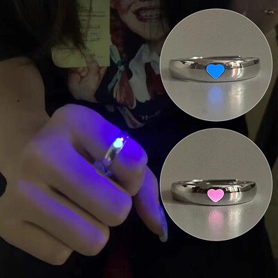 Luminous Love Heart Finger Ring Glow In Dark Fashion Adjusta