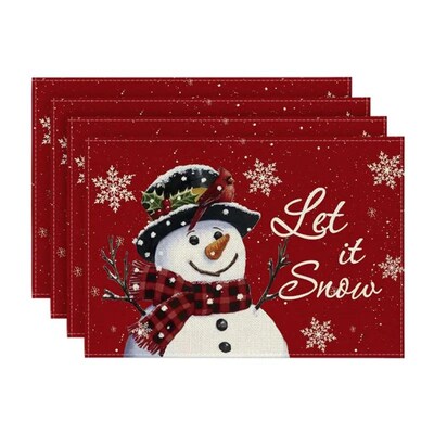 4PCS Linen Christmas Table Placemats 30*45cm Christmas rees