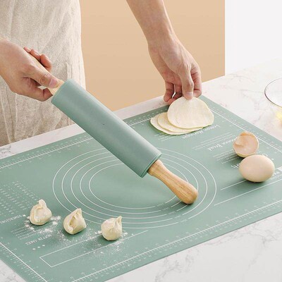 Wooden Handle Silicone Rolling Pin Non-Stick Pastry Dough