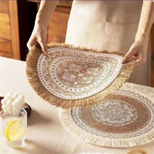 38x38cm Round Embroidery Table Placemat Nordic Style