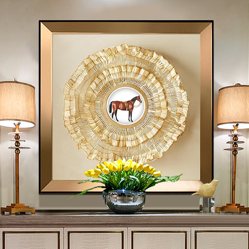 欧式大气别墅客厅装饰画沙发背景墙挂画样板房简欧壁画餐厅玄关马