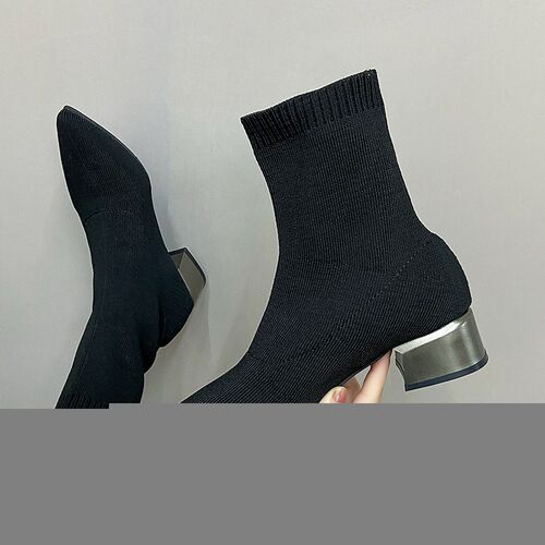 Autumn Winter Boots Womens Knit Elastic Socks Boots Pointed