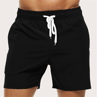Mens Swimming Shorts Quick Dry Drawstring Elastic Waist Des
