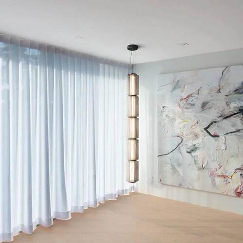 Minimalist Long Stripe Pendant Light Smoke Gray Glass Lampsh