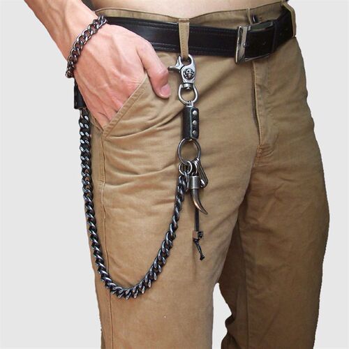 Hip Hop Punk Cow Horn Skeleton Ghost Head Metal Pants Chain