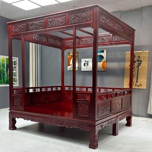 实木架子床中式宫廷明清古典人榆木仿古代原木床老式雕花拔步床