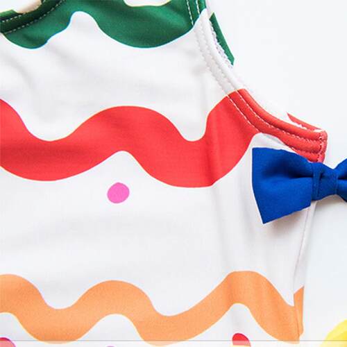 1-8 Years Old Bow Wavy Striped Childrens Swimsuit One-piece