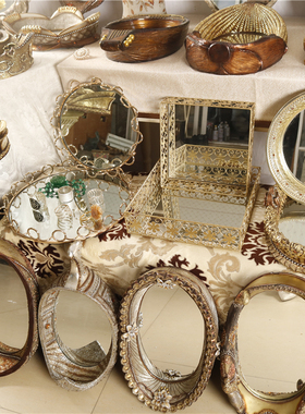 欧式复古做旧树脂浮雕镜面首饰零食托盘家居桌面台面创意装饰摆件