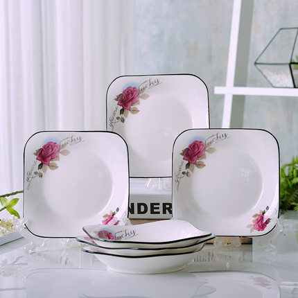 【只装】家用方盘菜盘碟子陶瓷创意深盘卡通饭盘新骨瓷餐具加厚