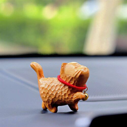 Healing Wooden Cat Car Interior Decoration Handmade Auto Das