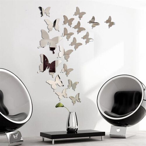 12Pcs/lot 3D Butterfly Mirror Wall Sticker Decal Wall Art Re