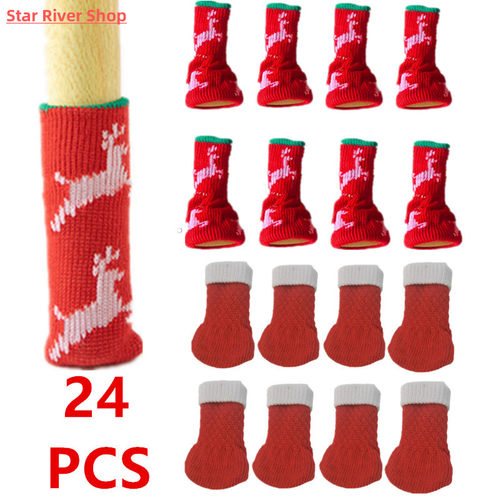 4/24Pcs Christmas Knitted Chair Leg Socks Furniture Pad Leg