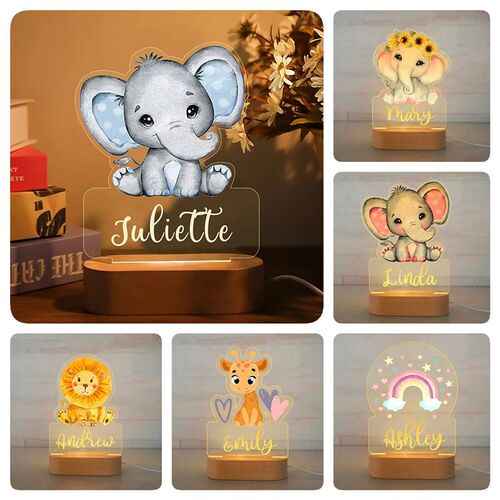 Personalized Children Animal Night Light Custom Name Acrylic