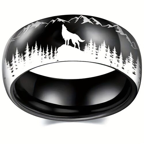 Laser Forest Wolf King Ring Fashionable in Europe and Americ