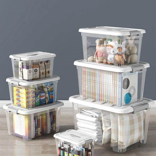 transparent size plastic storage box with lid handle