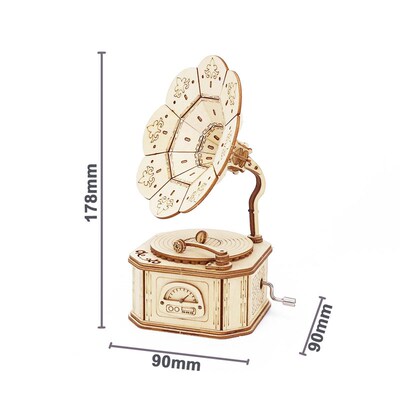 Phonograph Wooden Music Box DIY Mechanism Assembly Model Bui